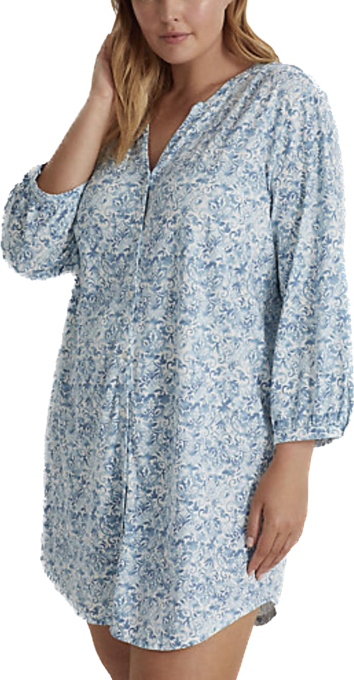 Women's light blue floral puff sleeve pajamas