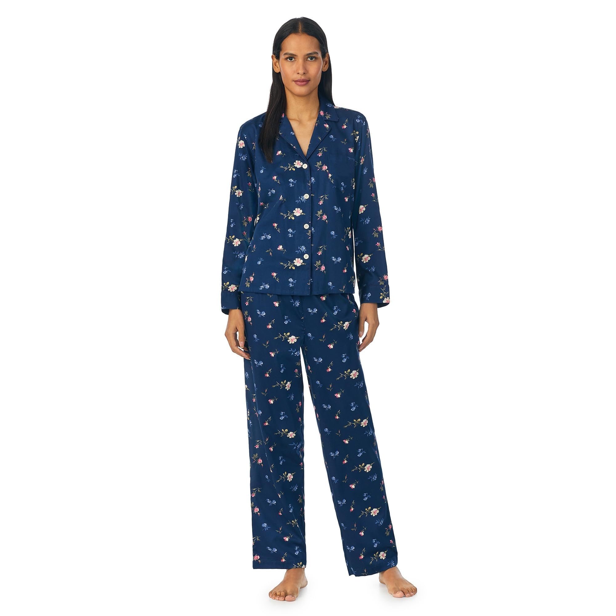 Navy blue floral print pure cotton pajama set