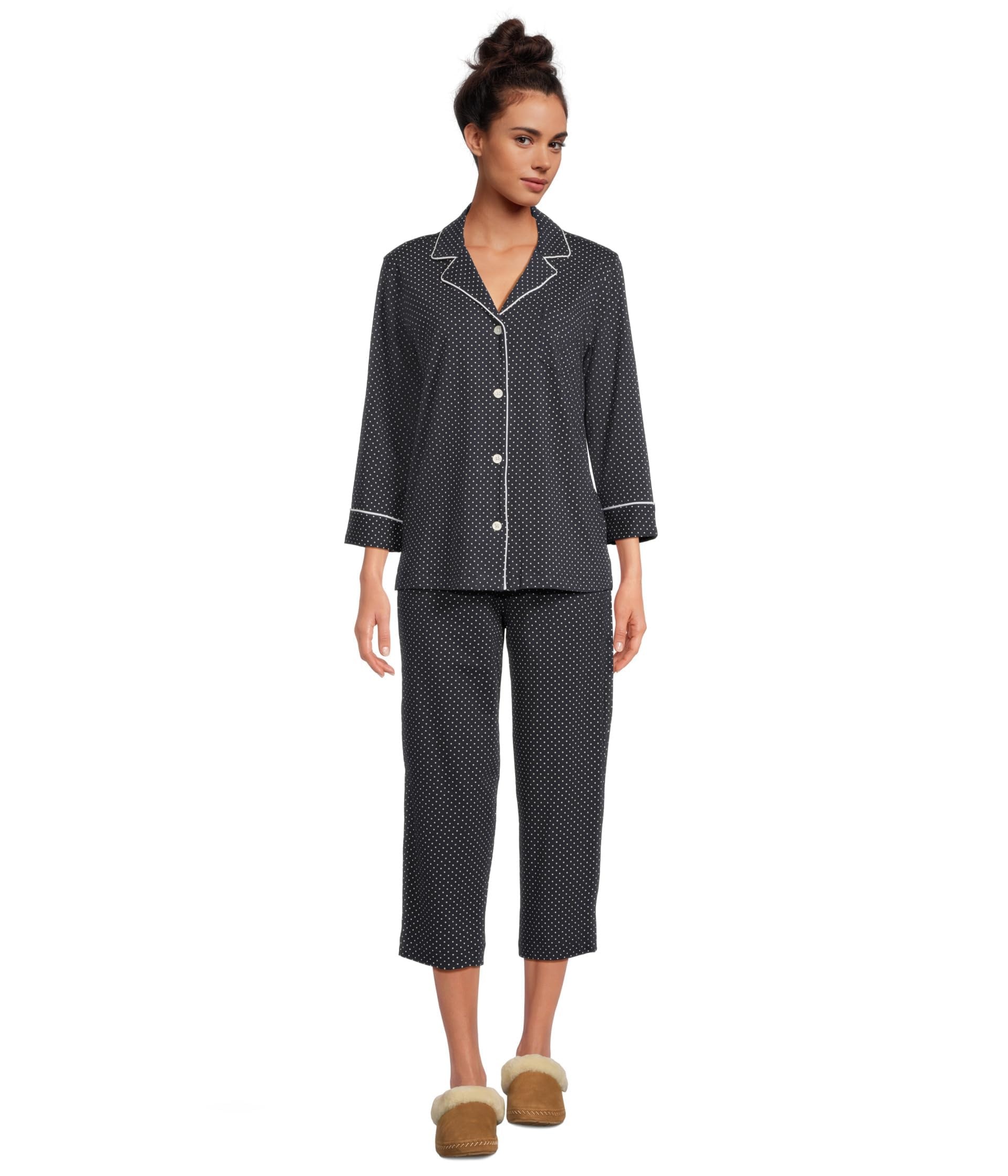 Women's Charcoal Gray Polka Dot Cotton Pajama Set