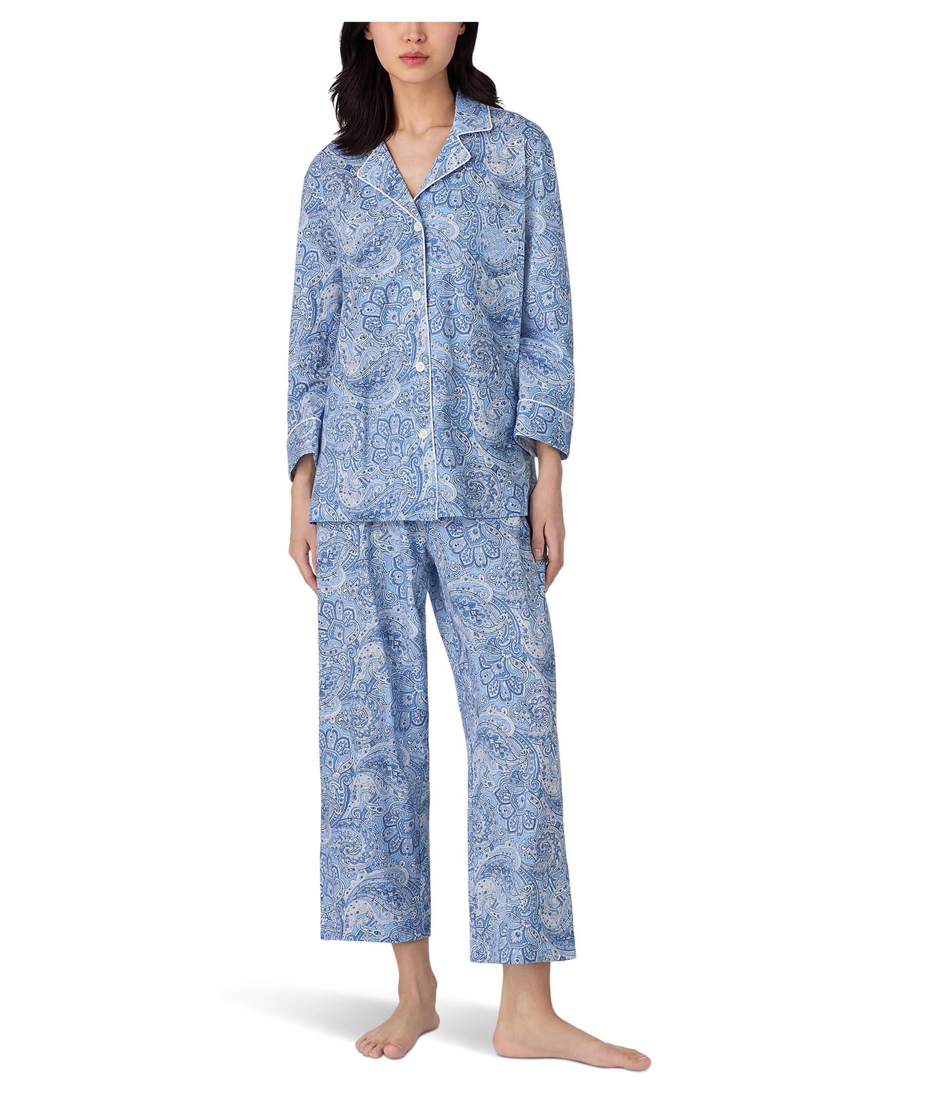 Women's light blue patterned pure cotton pajama set