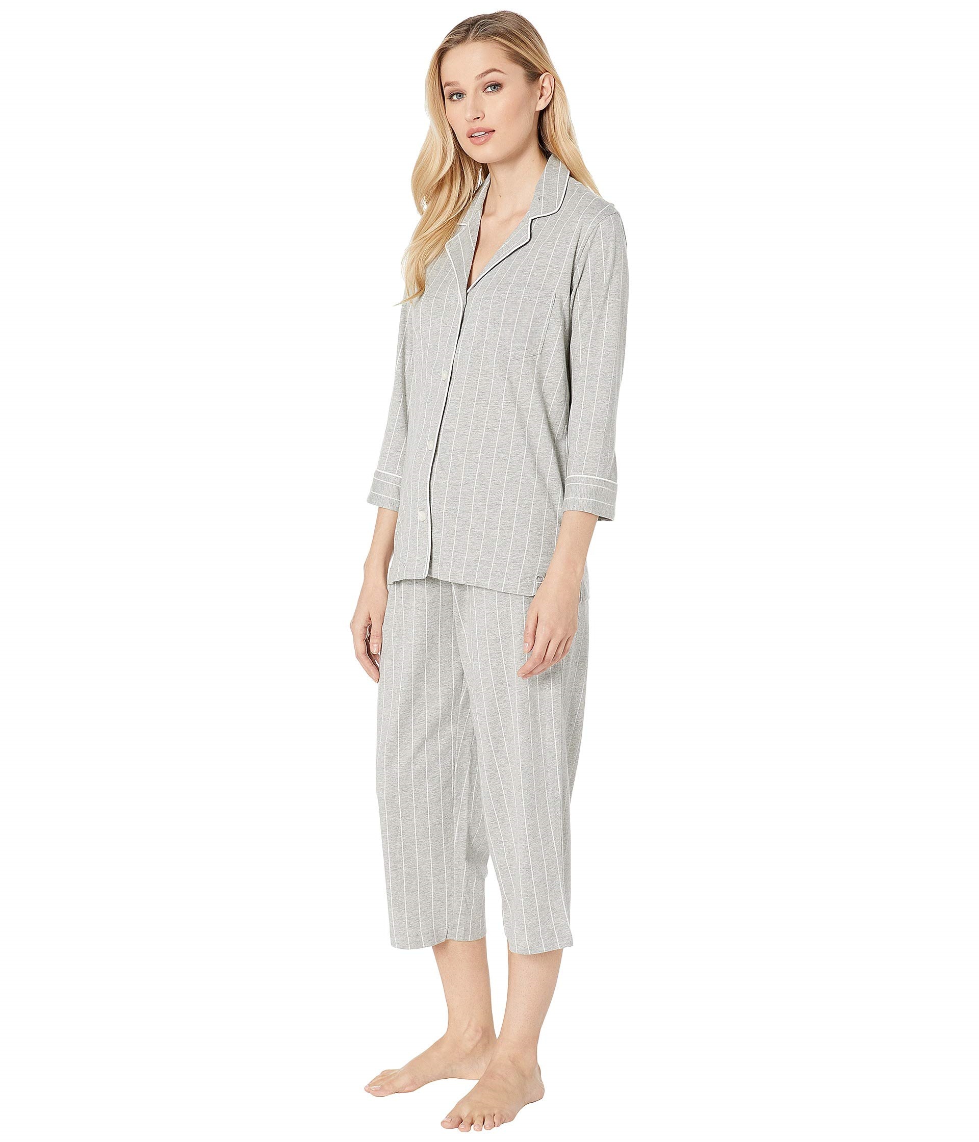 Women's Gray Pin Striped Cotton Pajama Set